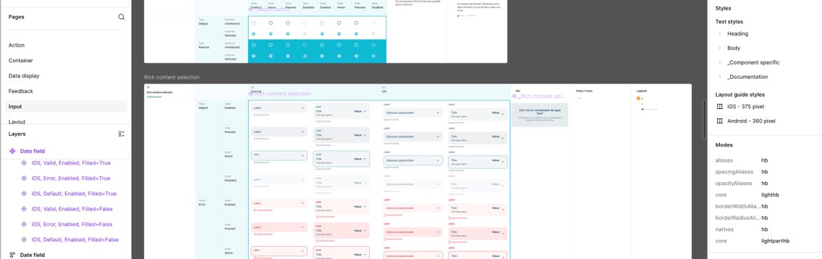 Screenshot of components on the desing language system